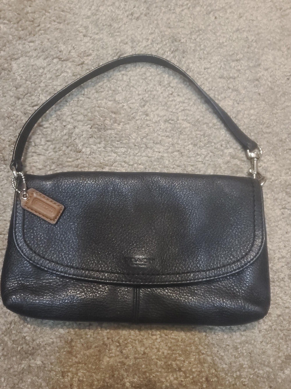 Coach Pebbled Leather Flap Wristlet Shoulder Bag in black
